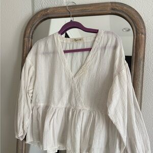 Madewell Cream Striped V-Neck Blouse
